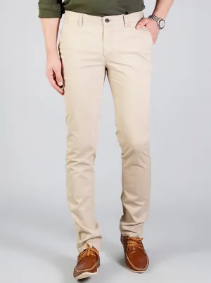 Sand Brown Self Textured Slim Fit Casual Trouser | JadeBlue