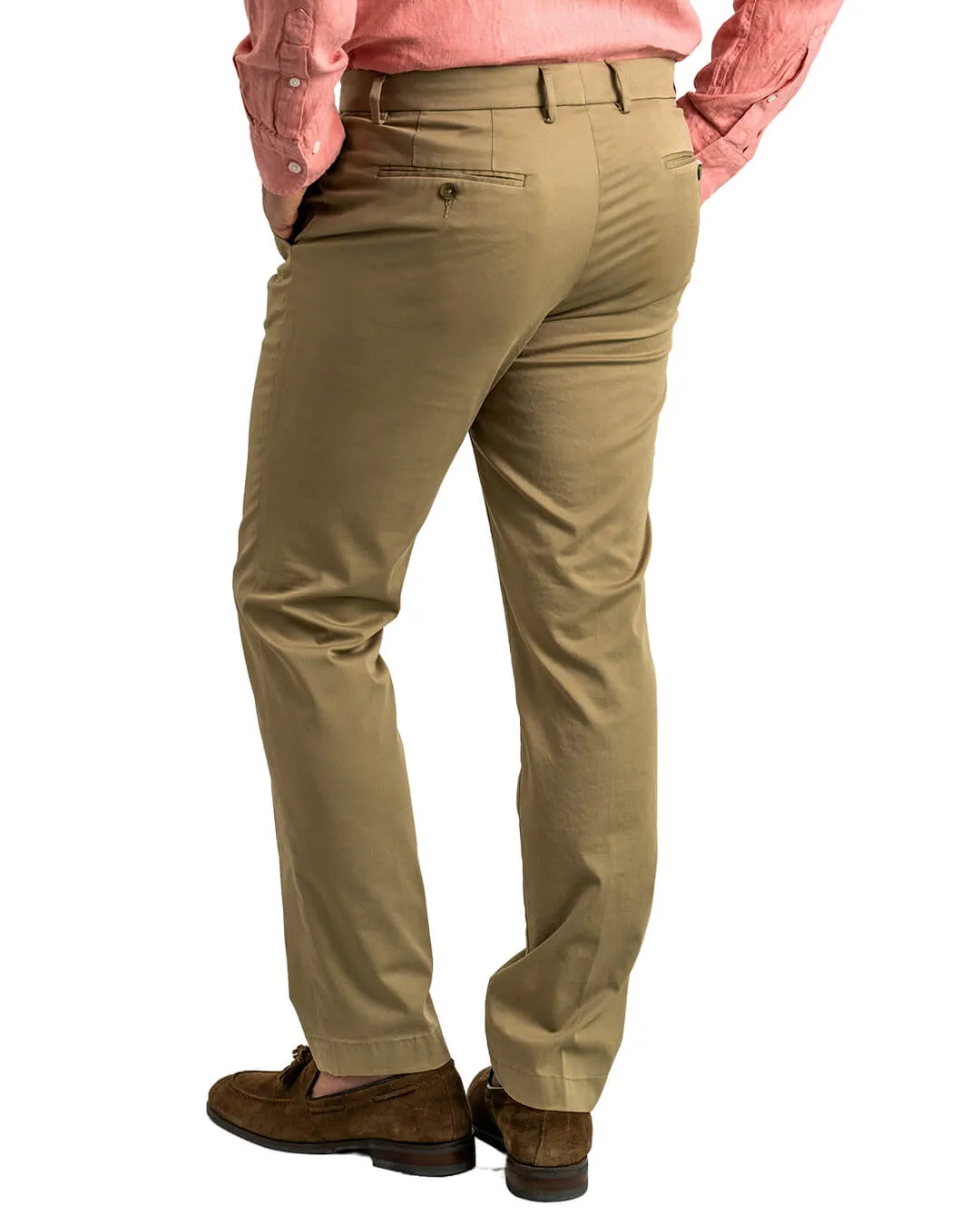 Sand Garment Washed Stretch Cotton Twill Trousers