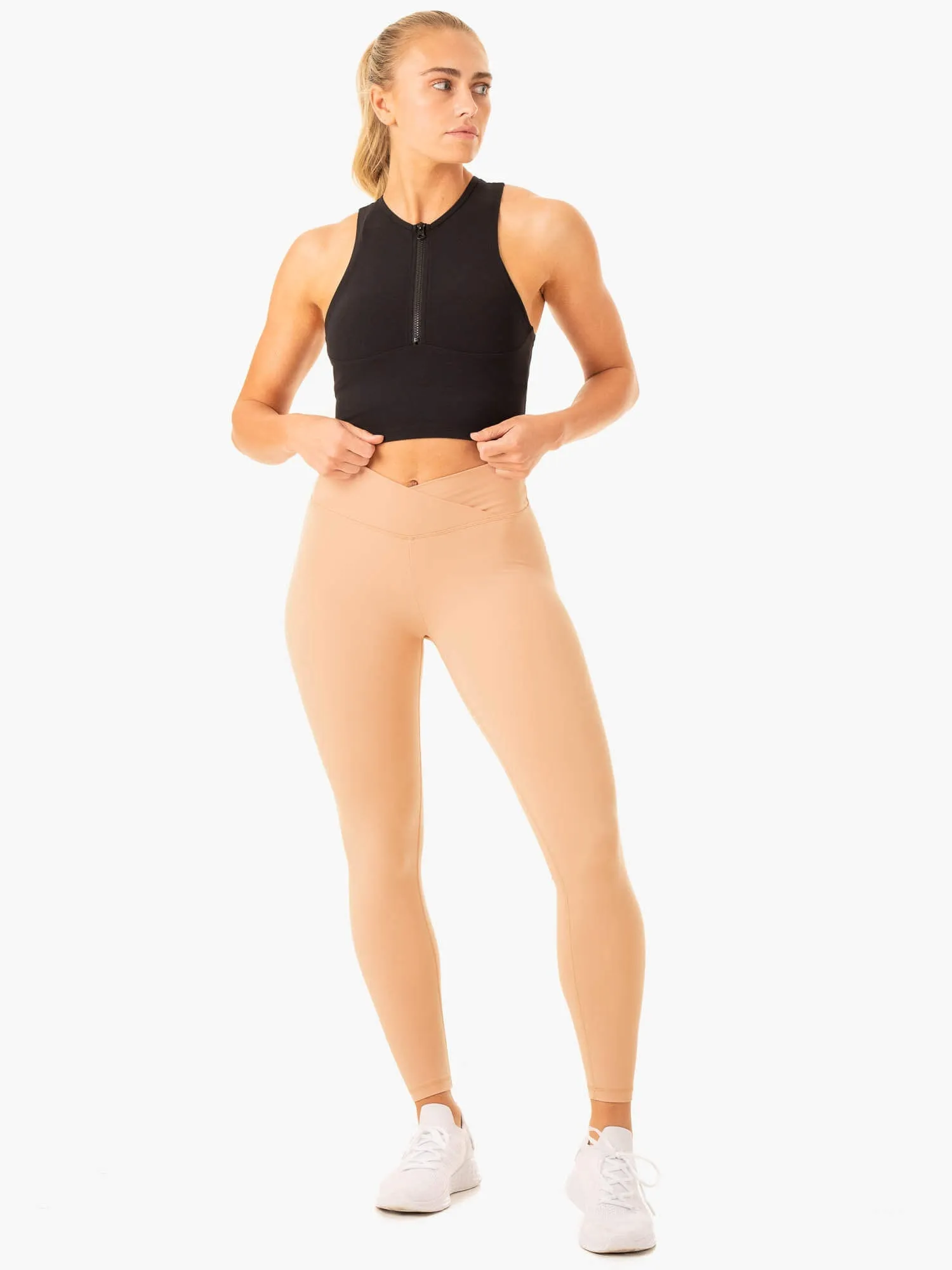 Serene Cross Over Scrunch Leggings - Tan