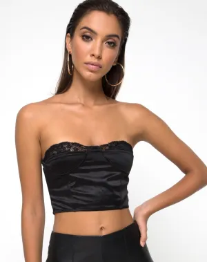 Shisui Bralet In Black satin with Lace