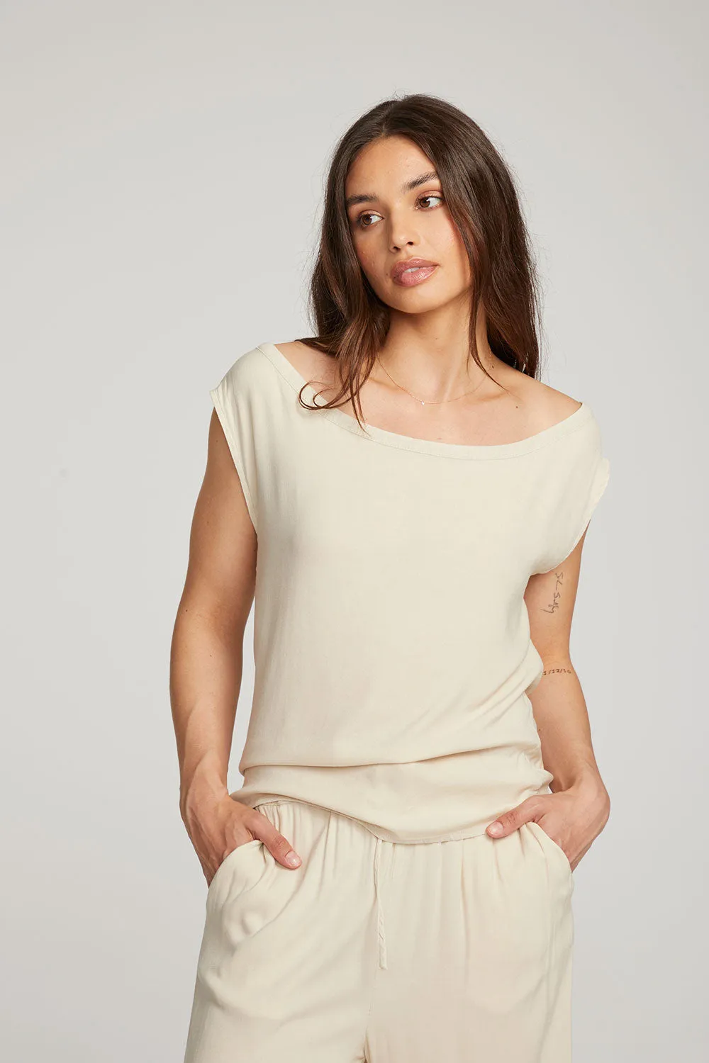 Sleeveless Bark Dolman Tee