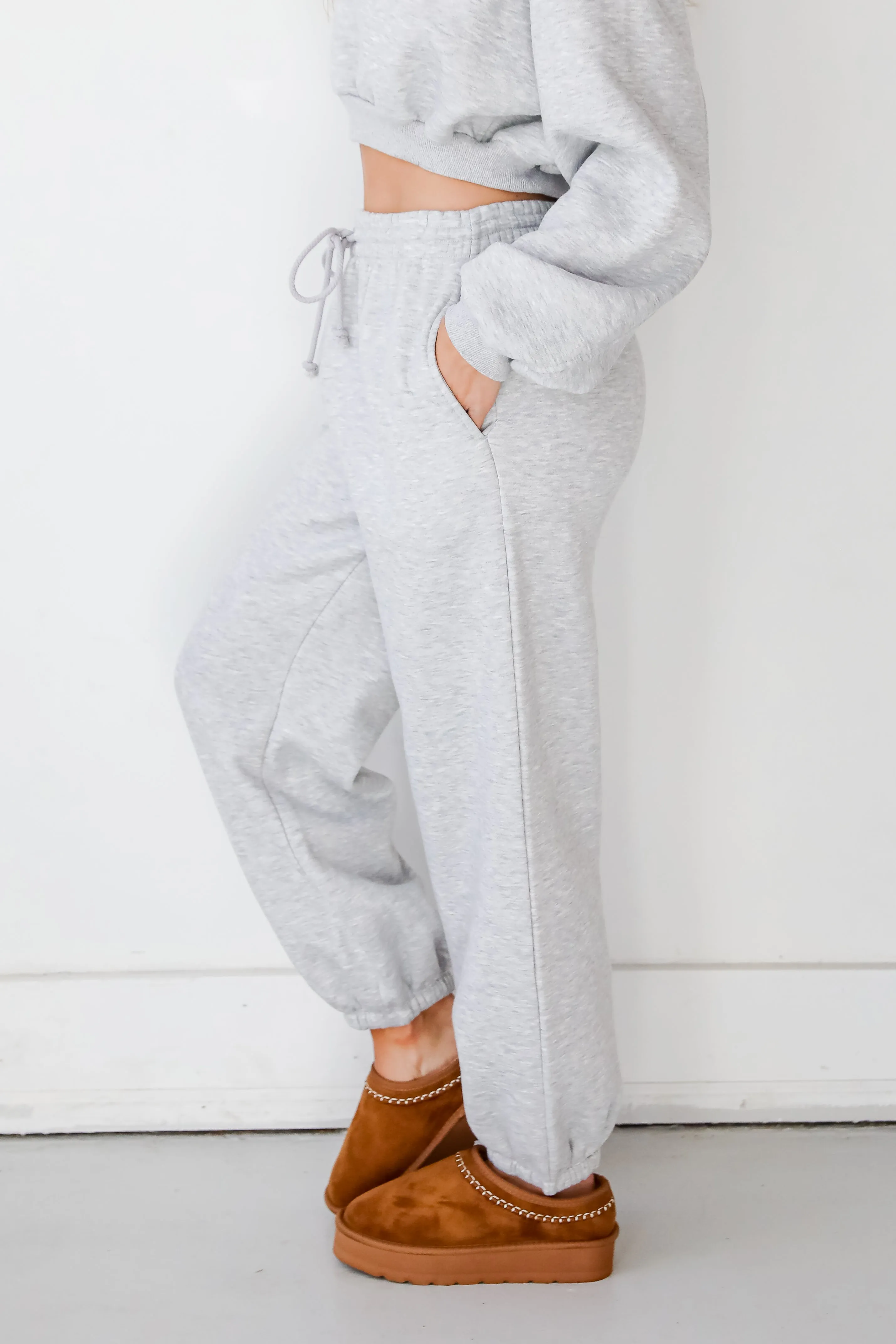 Snuggly Style Heather Grey Fleece Joggers - DOORBUSTER