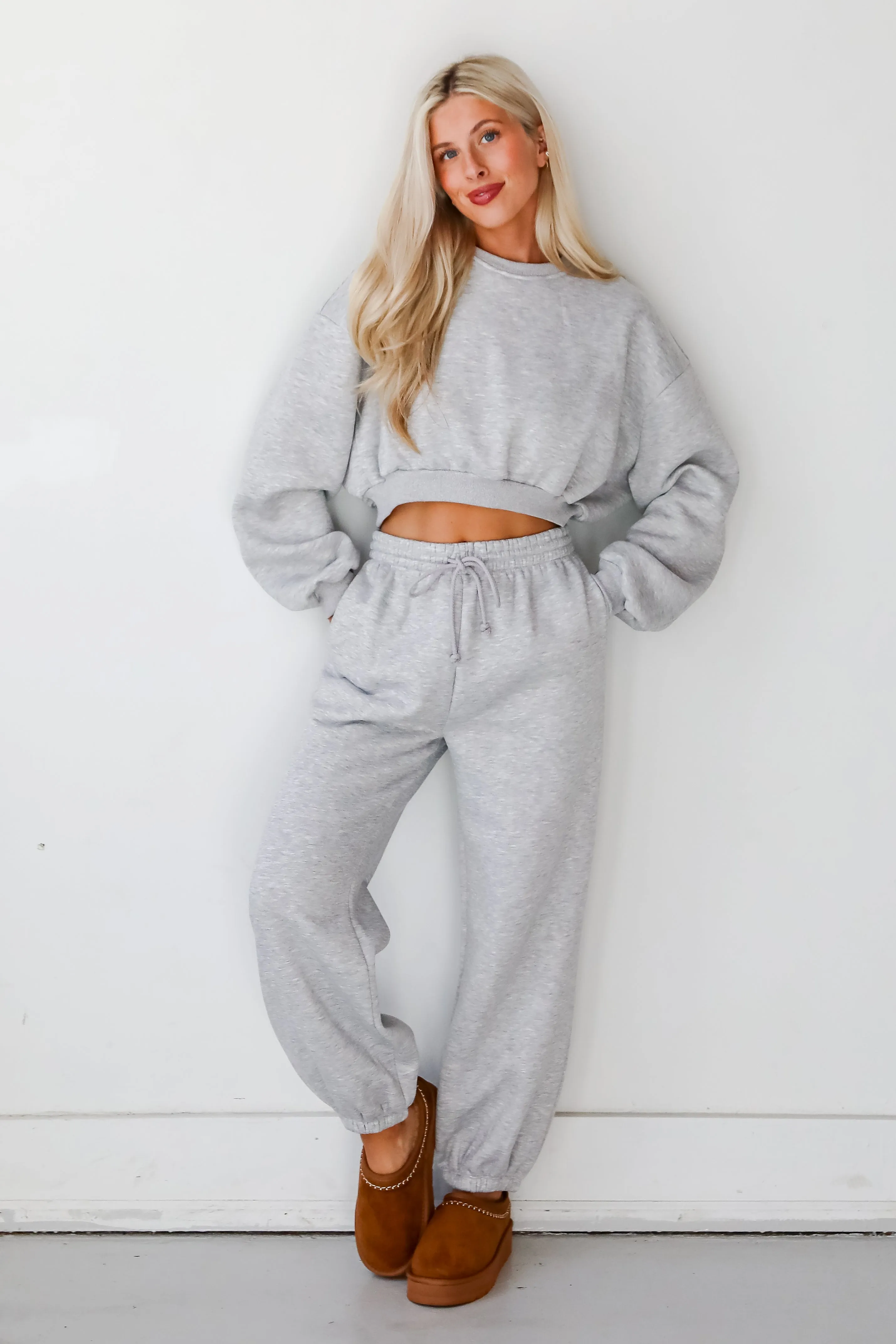 Snuggly Style Heather Grey Fleece Joggers - DOORBUSTER