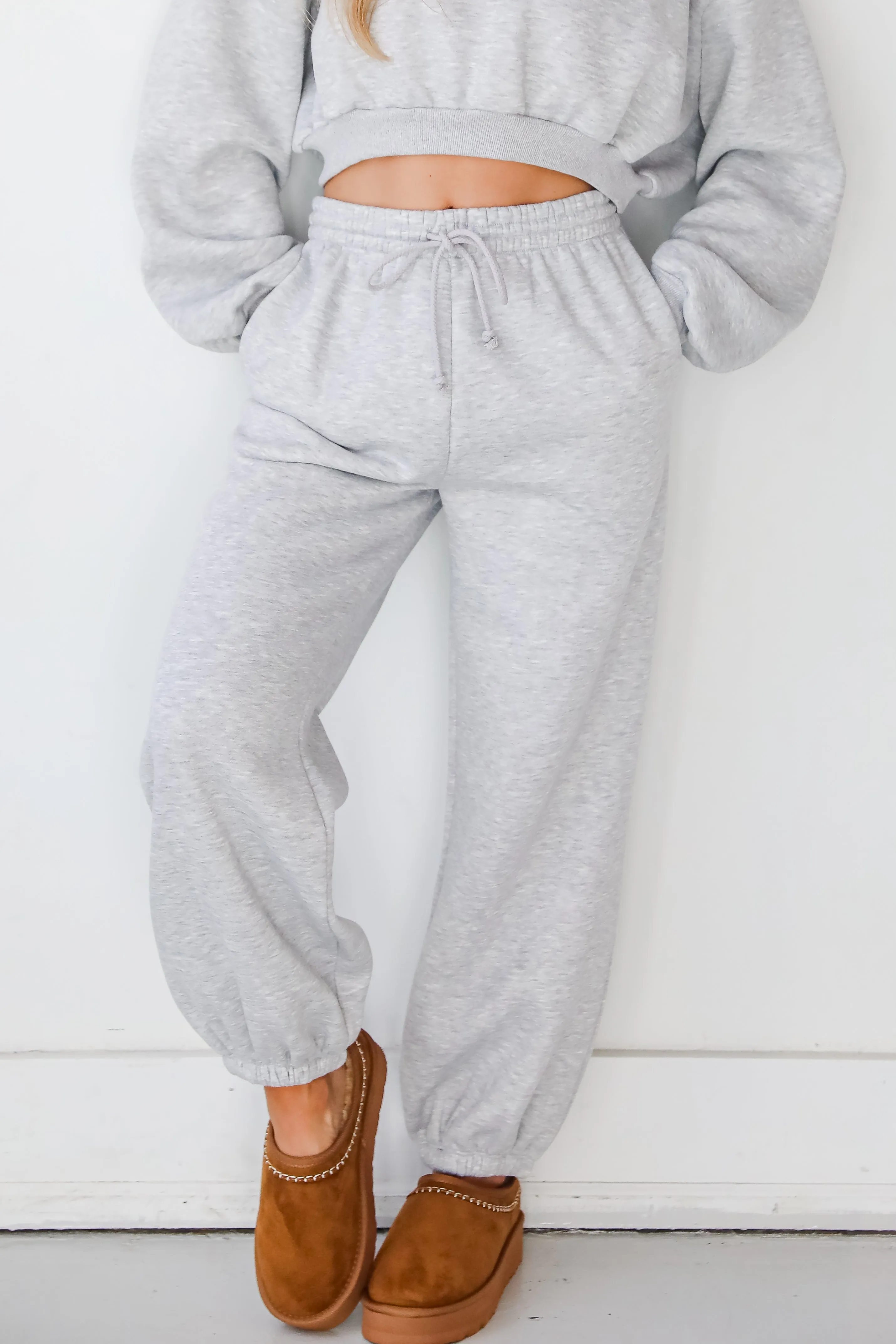 Snuggly Style Heather Grey Fleece Joggers - DOORBUSTER