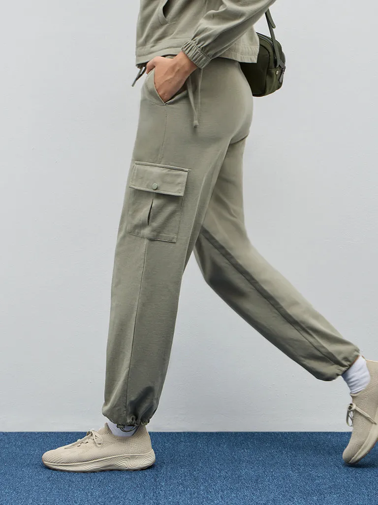 Studiofit Sage Cargo-Style High-Rise Cotton Joggers