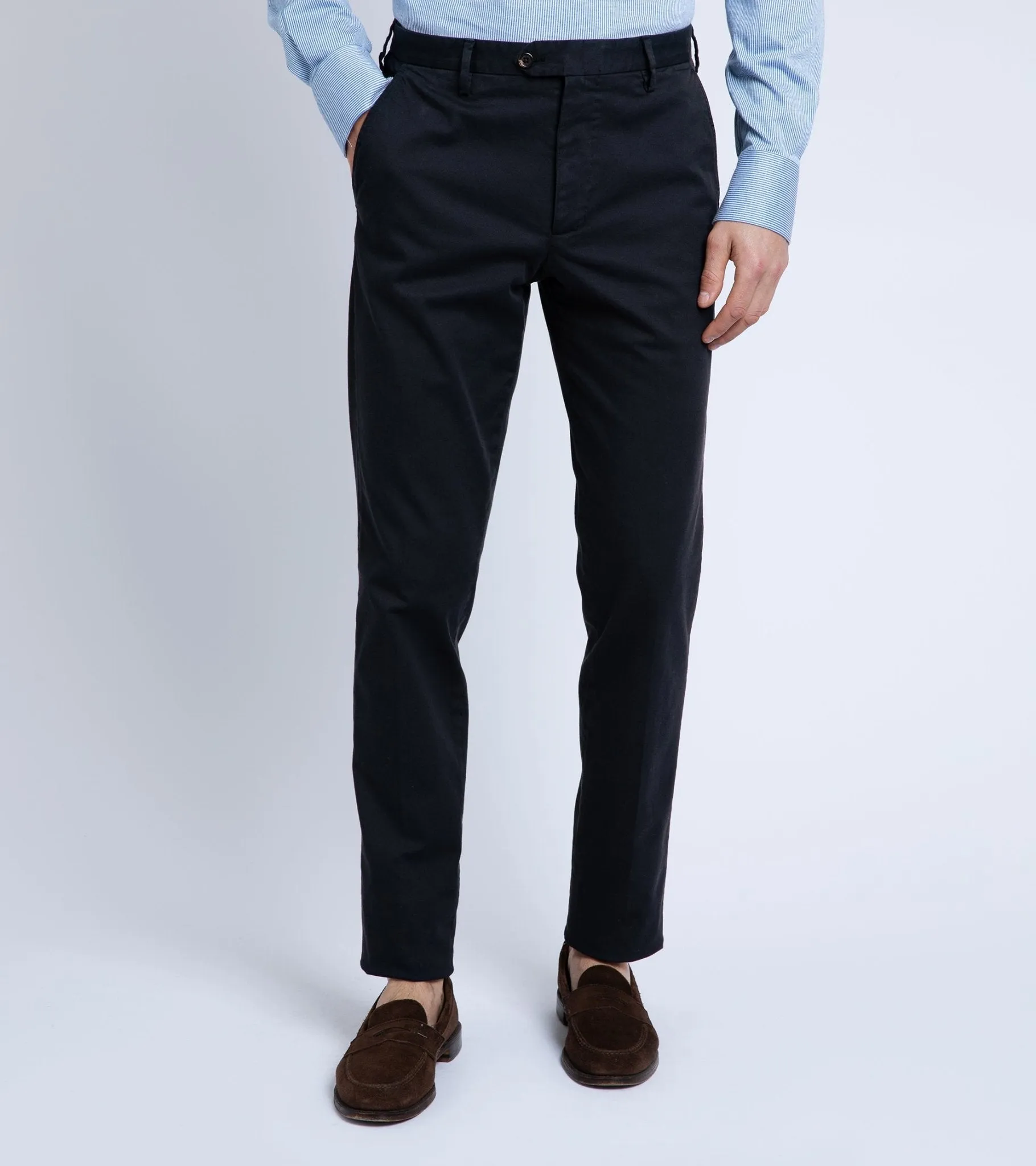 Trunk Welbeck Flat Front Cotton Trousers: Navy