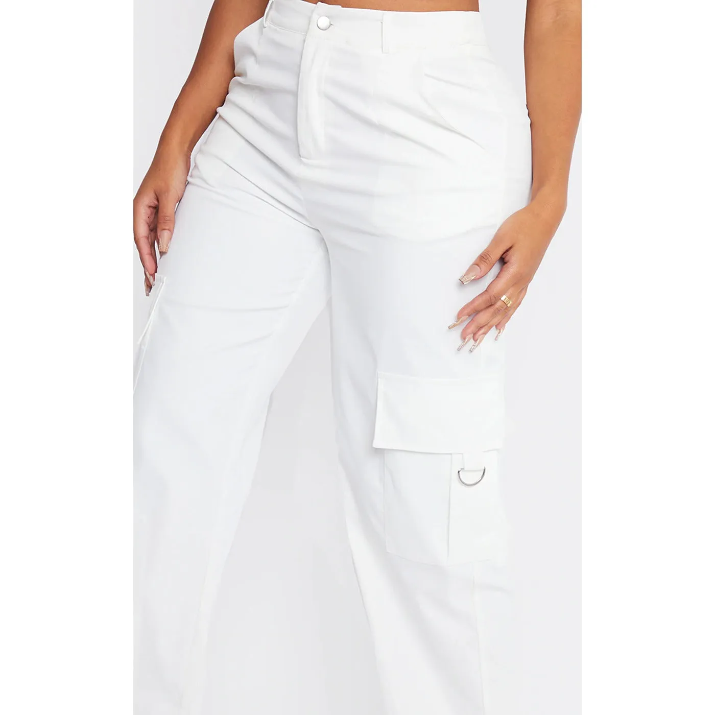 White Cargo Wide Leg Trousers