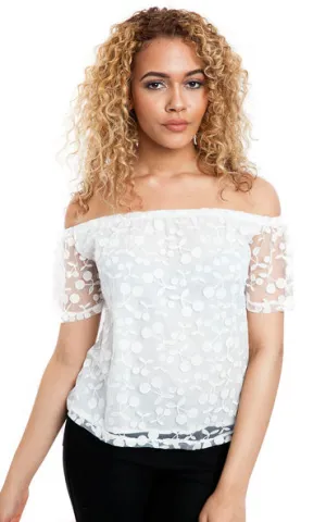 White Cherry Embroidered Off shoulder Top