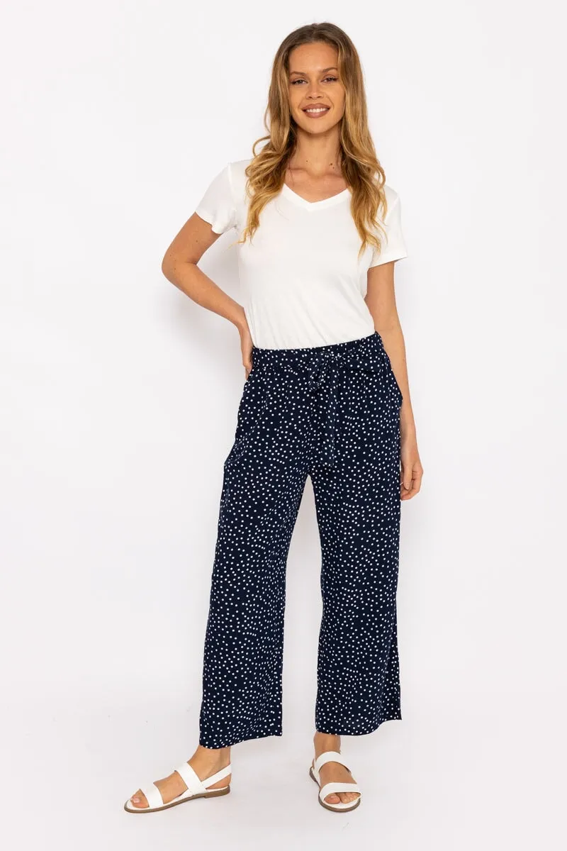 Wide Leg Navy Polka Dot Trousers