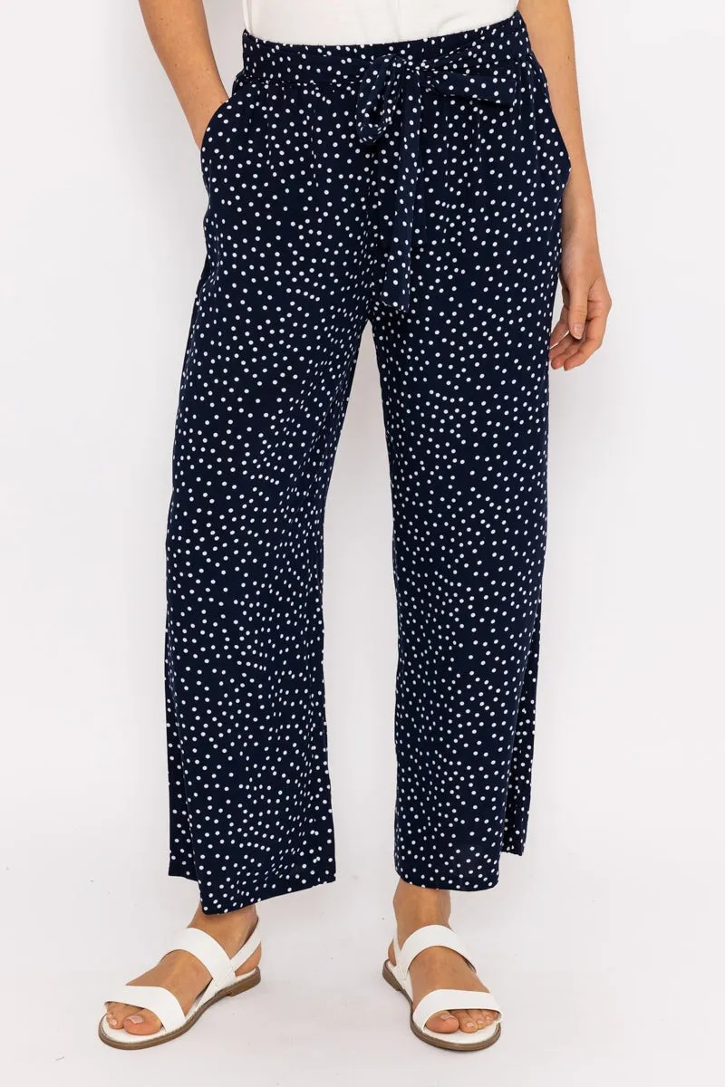 Wide Leg Navy Polka Dot Trousers