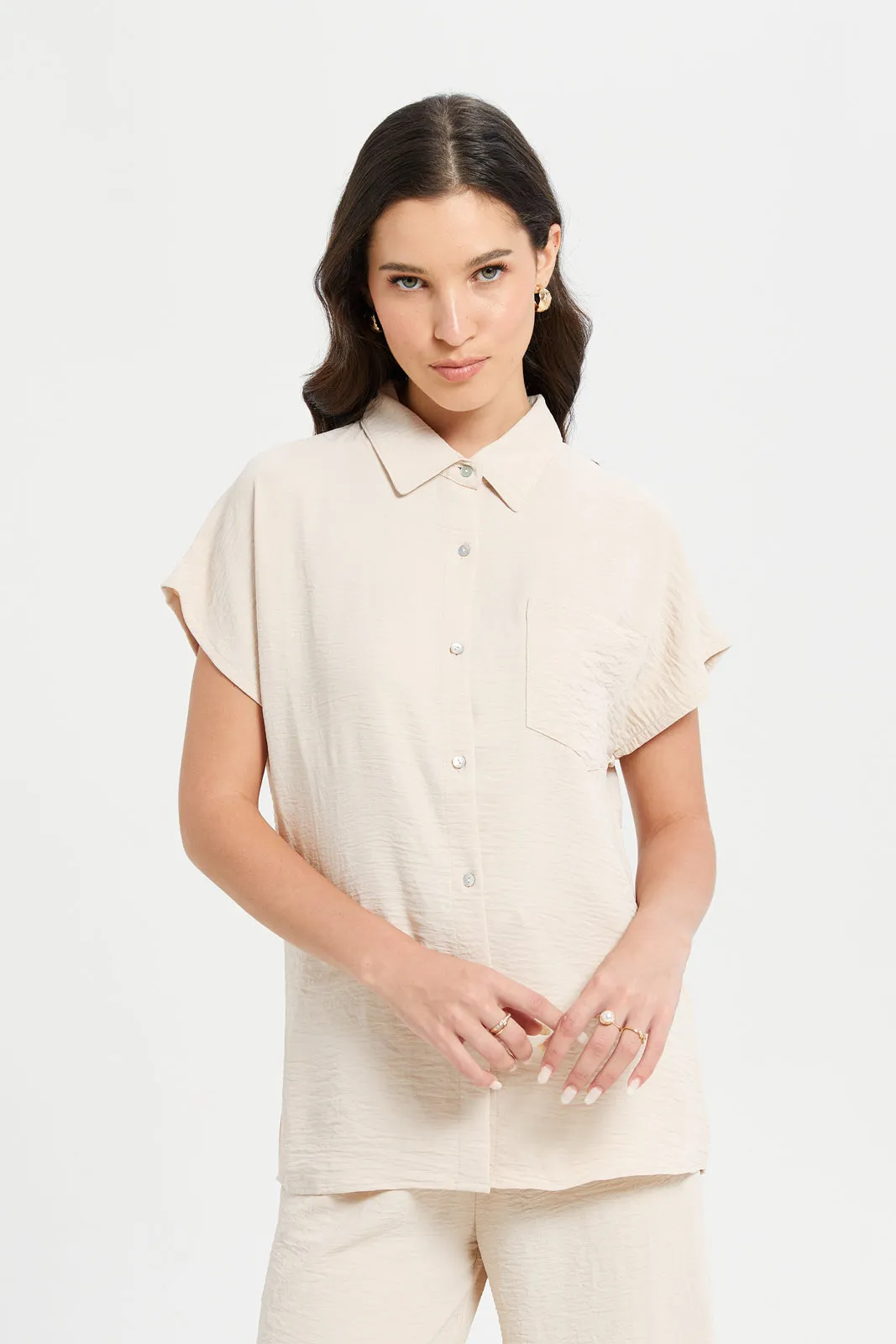 Women Cream Drop Shoulder Shirt