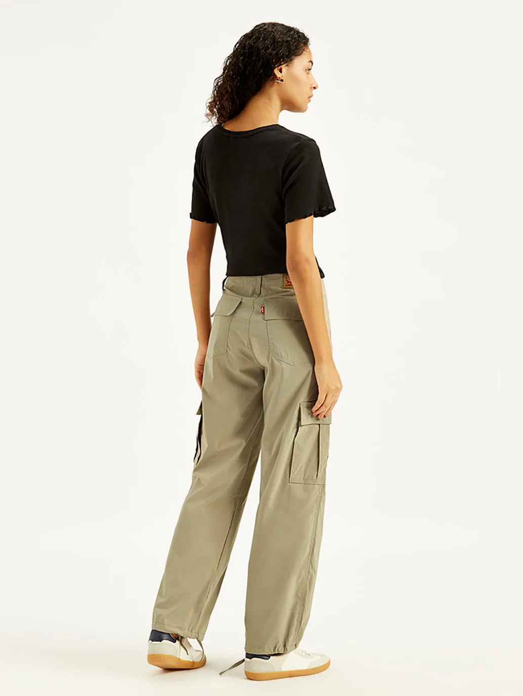 Women's Mid Rise Grey Baggy Fit Cargo Trousers