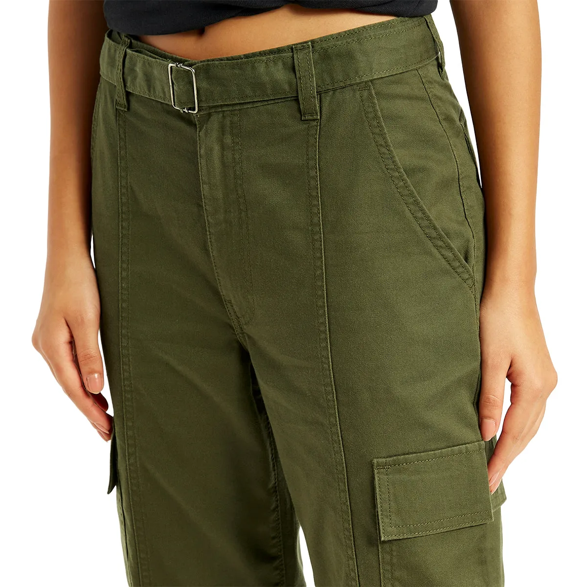 Women's Mid Rise Olive Regular Fit Cargo Trousers