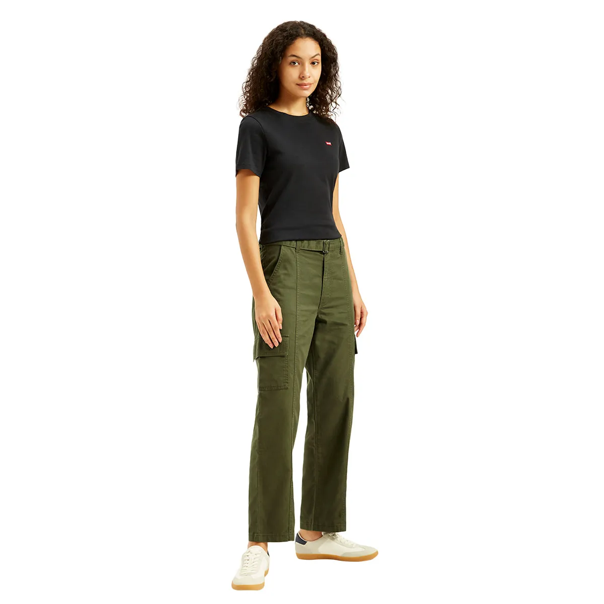 Women's Mid Rise Olive Regular Fit Cargo Trousers