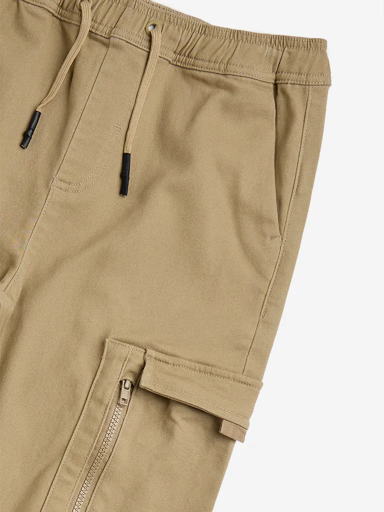 Y&F Kids Brown Cargo-Style Mid-Rise Joggers