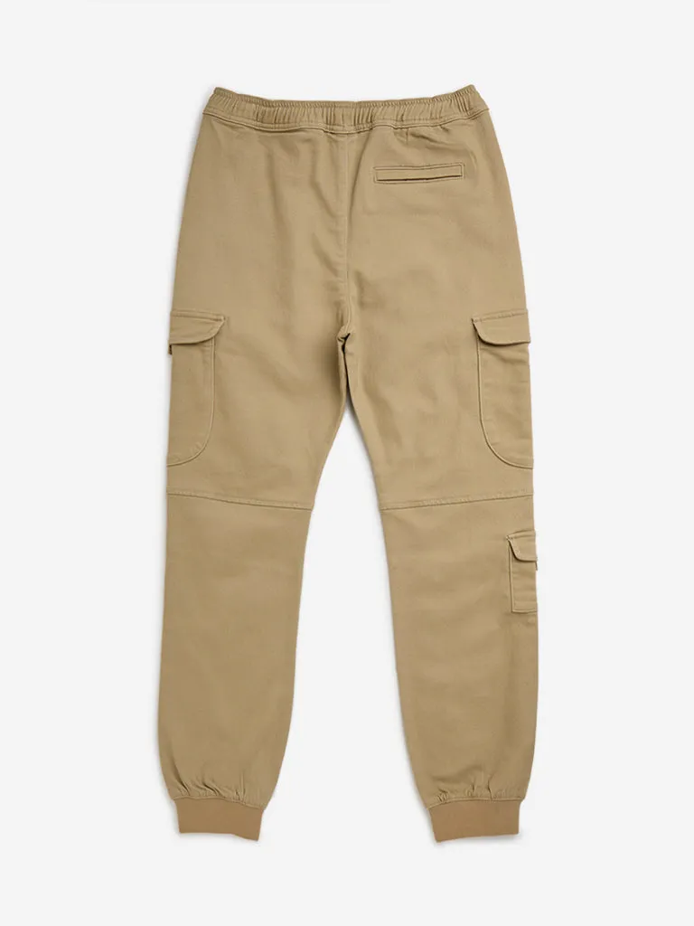 Y&F Kids Brown Cargo-Style Mid-Rise Joggers